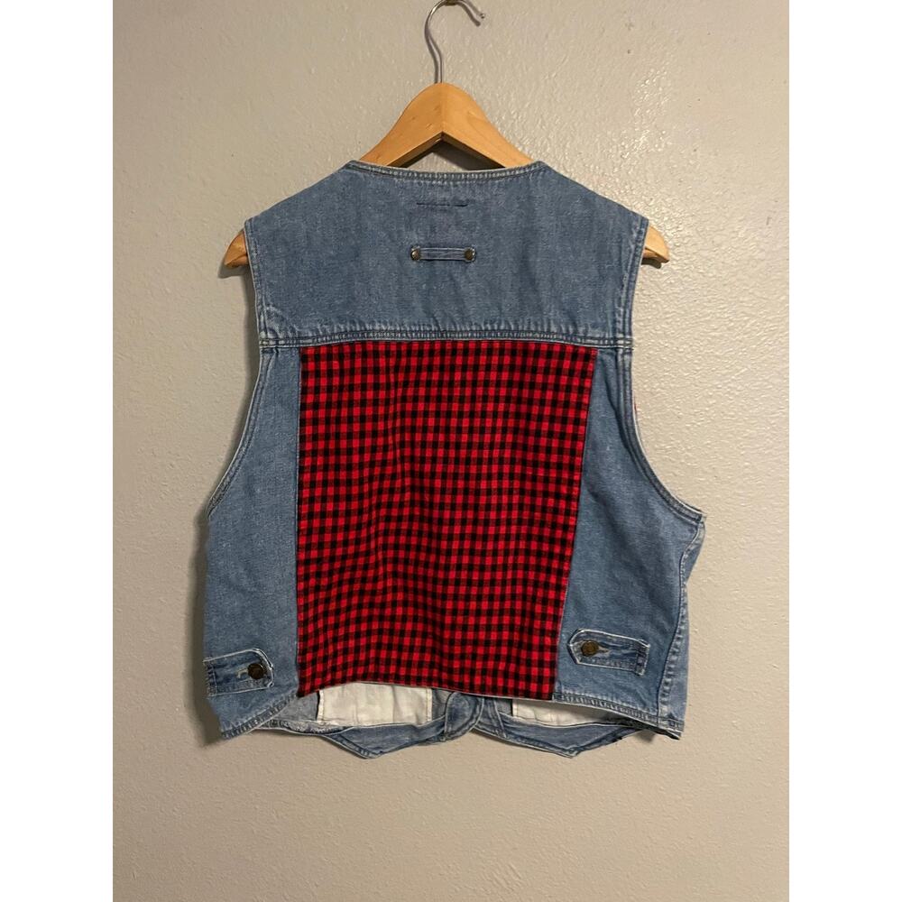 Vintage Country Pickins Vest Womens Large Blue Denim Plaid Western Boho 90s - Picture 4 of 7